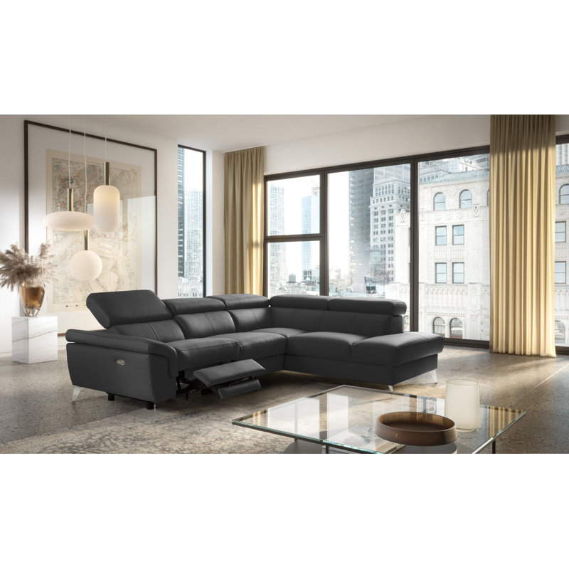 Debanos Vegan Leather Corner Electric Reclining Sofa with Storage , Black, Right Hand Facing