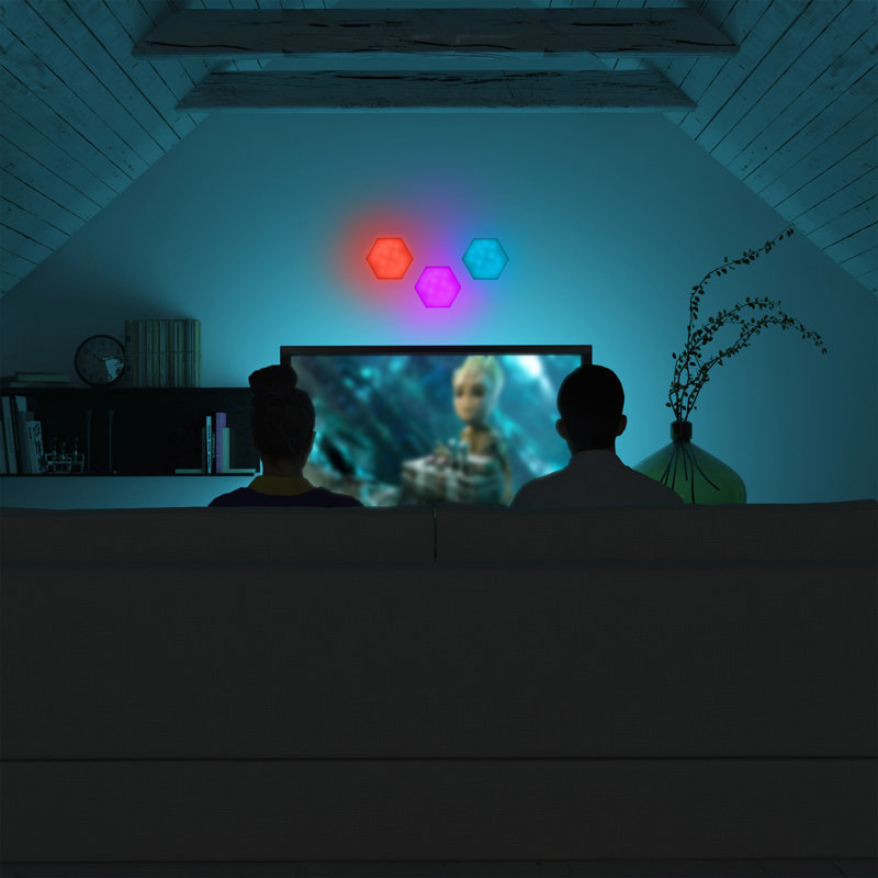 Hexagon Remote Control Multi-Color LED Touch Light, Wall-Mounted, Four Color-Changing Modes