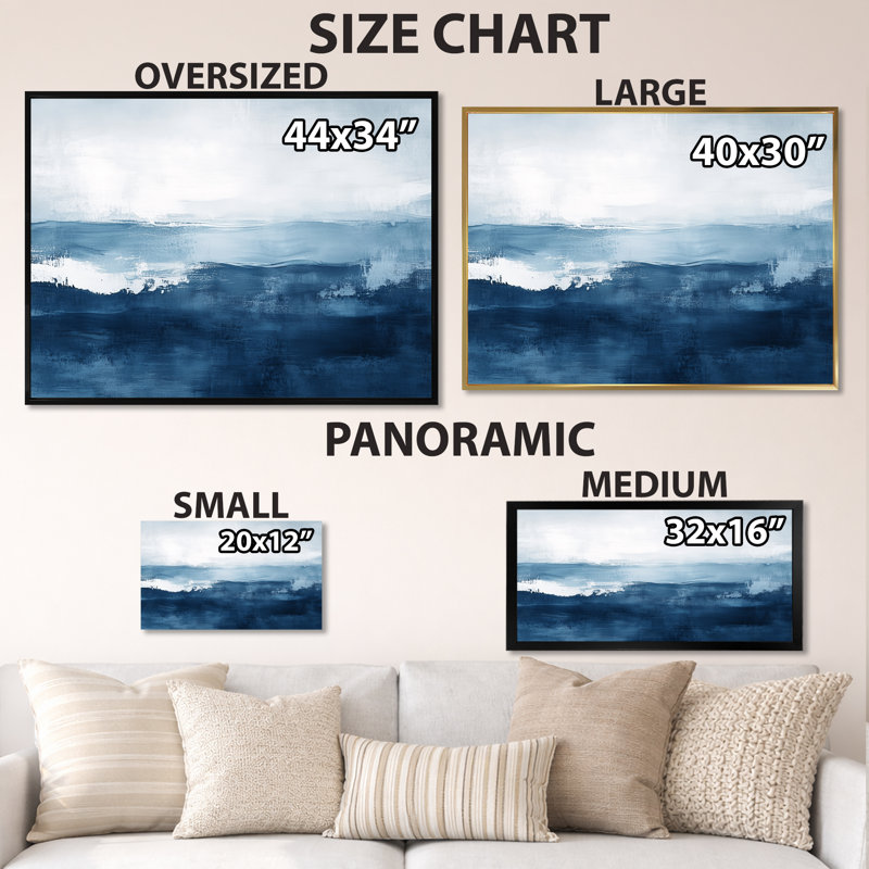 «Cool Blue Ocean Abstract Horizon II», reproduction sur toile contemporaine bleue, H 16 po x l 32 po, Toile tendue