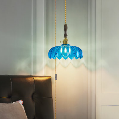 Modern Plug in Glass Pendant Light Retro Flower Glass Hanging Lamp Gold Brass Decorative Adjustable Ceiling Hanging Light Suitable for Kitchen Island Bedroom Dining Room Living Room