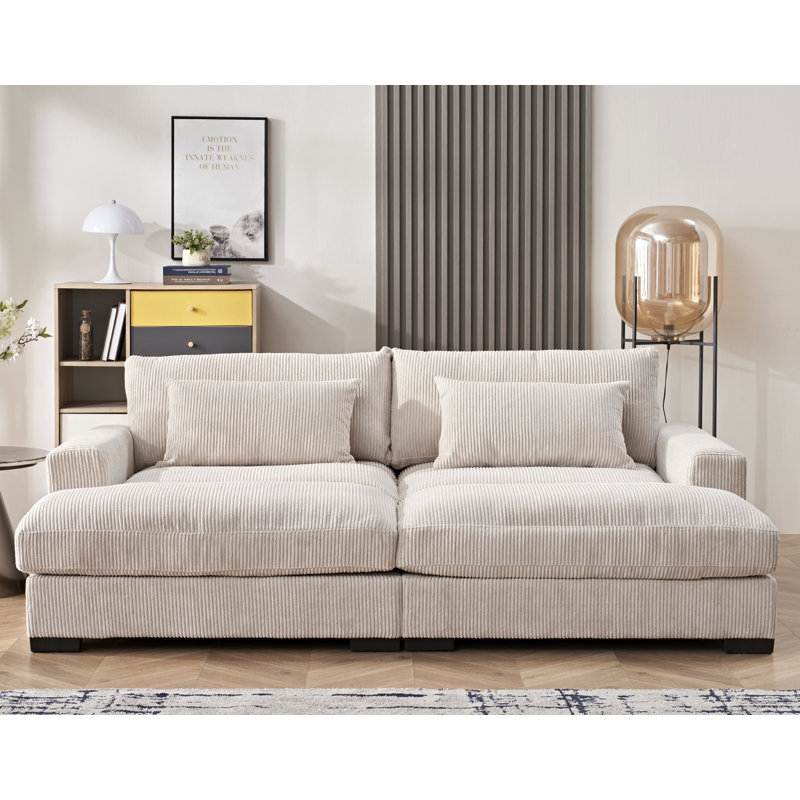 54'' Depth Deep Seated Sofa, NA, Beige Corduroy