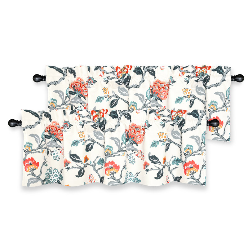 Ada Floral Botanical Print Thermal Insulated Rod Pocket Valance, 52" x 14"