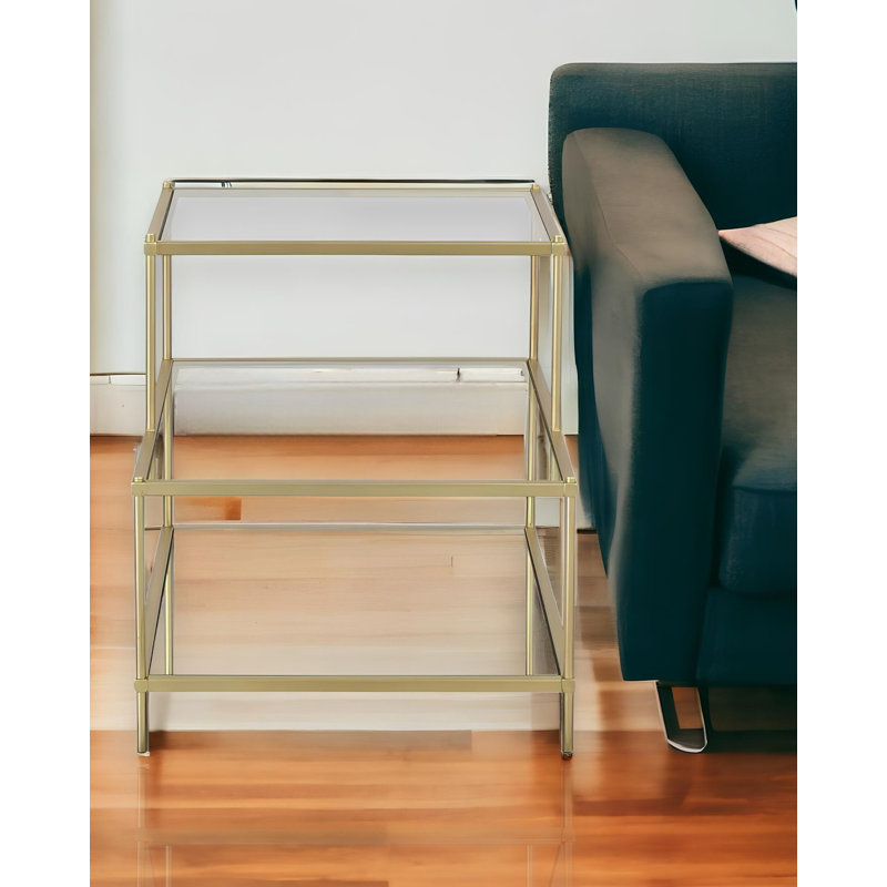24" Clear Glass Tiered Rectangular End Table