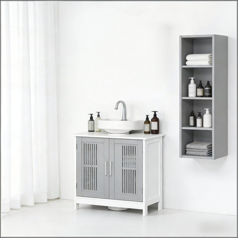Armoire de rangement robuste sur piédestal avec tablette réglable pour maximiser l'espace et l'organisation de la salle de bain
