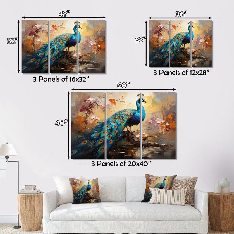 «Peacock Expressionist Portrait III - Peacock», art mural encadré, H 34 po x l 44 po x P 1,5 po, Cadre flottant érable