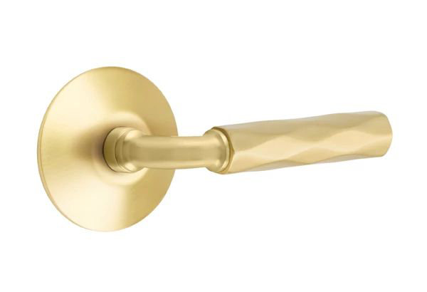 Mortaise intérieure Emtek Select Passage avec rosette moderne et tige R-Bar, levier Tribeca, Laiton satiné, Oui