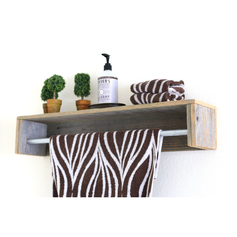 Mertens Pine Floating Shelf with Towel Bar, Natural
