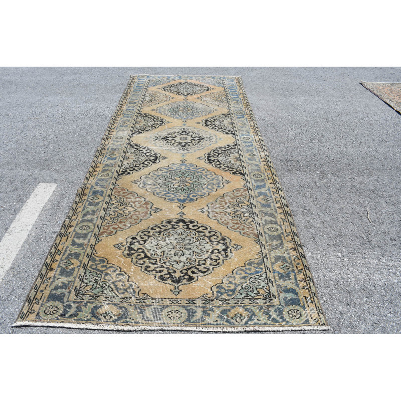 Tapis de couloir turc Oushak tissé à la main en laine orange pour les escaliers et les couloirs