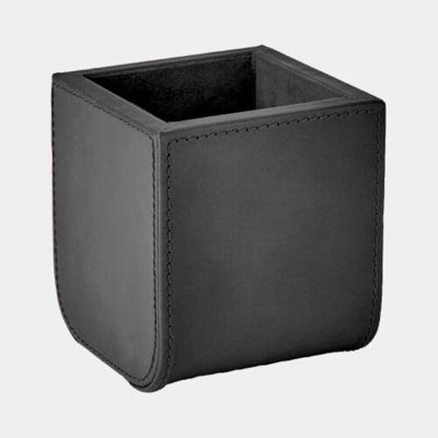 Global Views Radius Edge Leather Pencil Cup-black 5"h X 4"w X 4"d Desk Accessory