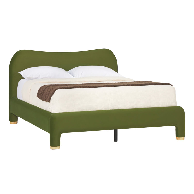 Sitarski Modern Curved Upholstered Bed, Queen, Green