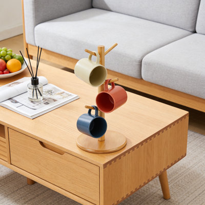 Bamboo Mug Holder Tree With 6 Hooks, Decorative Countertop Mug Rack For Storage And Drying, Non-Slip Base For Kitchen Organization
