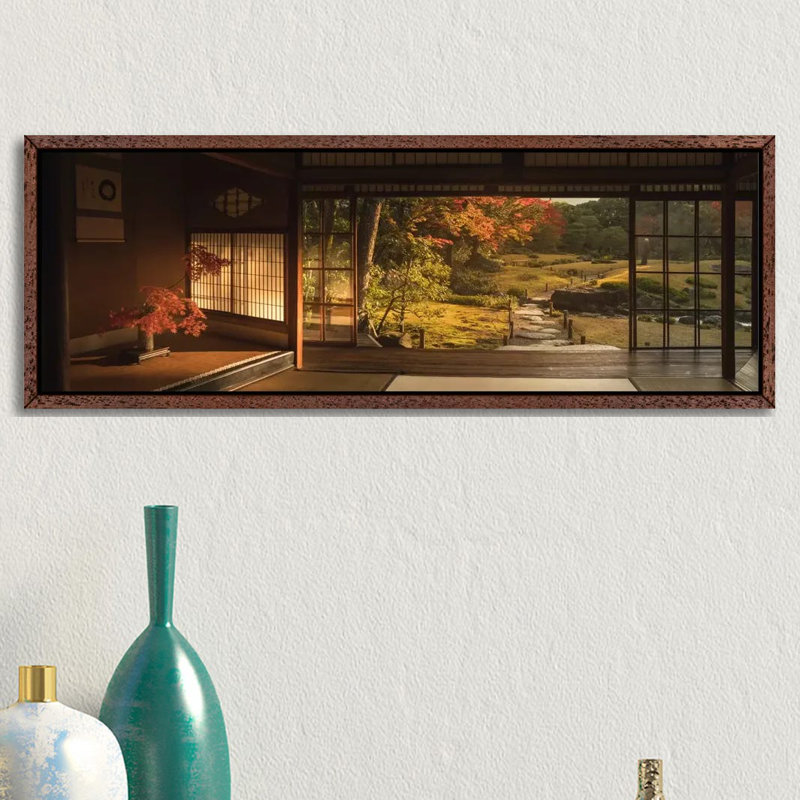 Autumn In Japan XVIII by Daniel Kordan - Panoramic Print on Canvas, 30.48 cm H x 91.44 cm W, Classic Brown Wood Framed