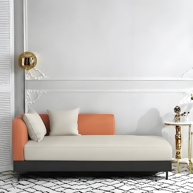 Chaise longue simple de qualité loisir, Orienté à gauche (vu de face), Blanc cassé / Orange