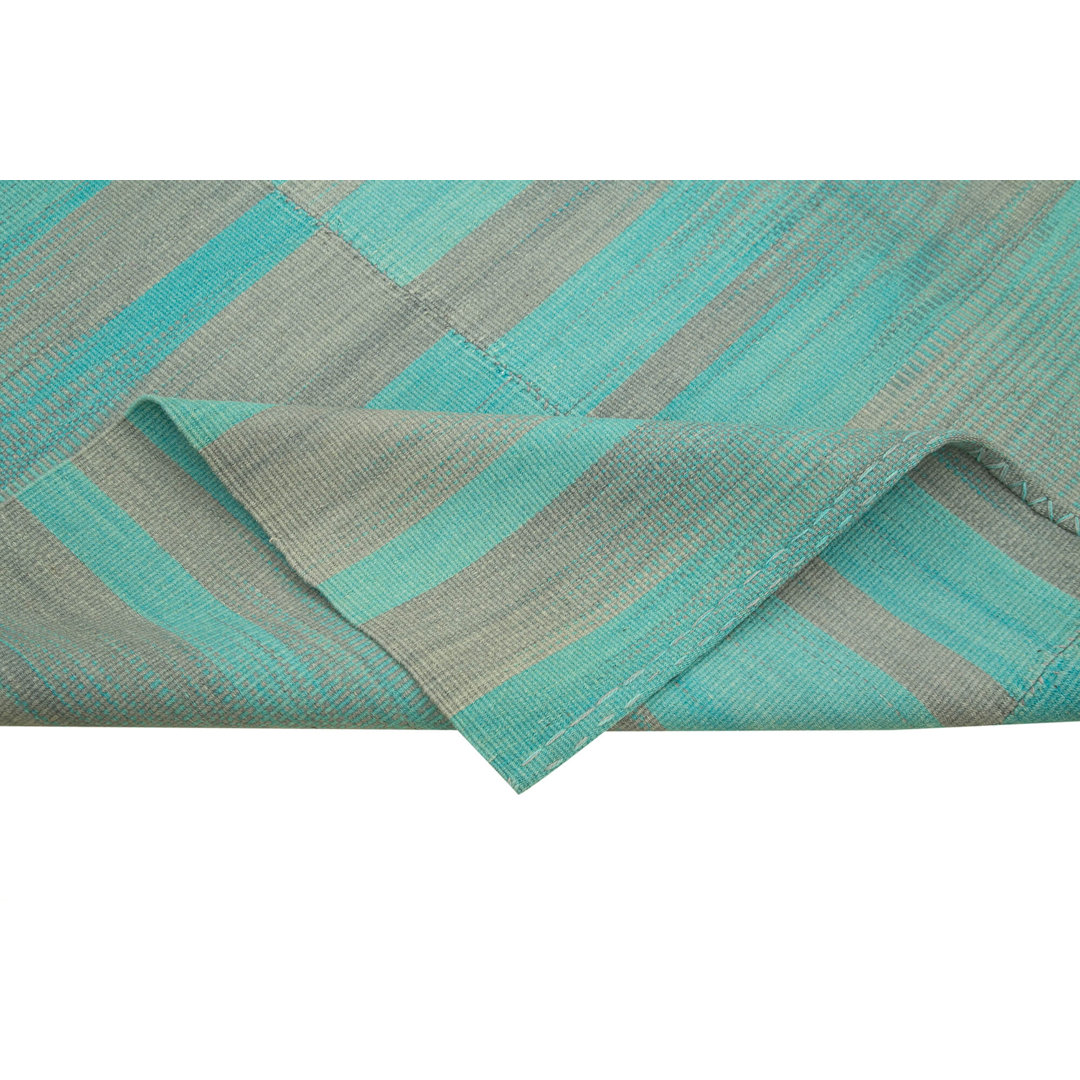 Degrade Kilim Turquoise Striped Wool Handmade Area Rug