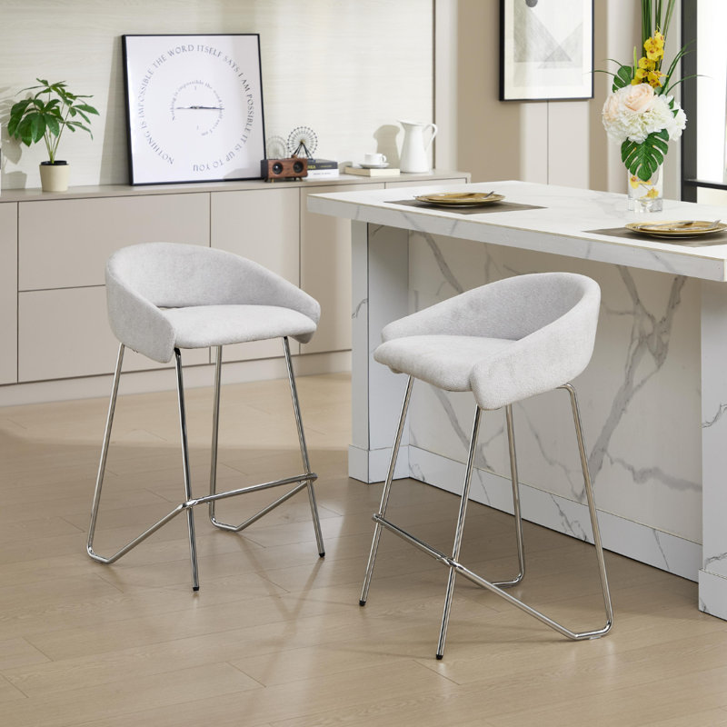 Upholstered Counter Stool with Metal Frame, Light Grey