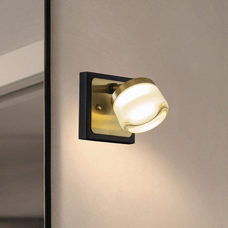 Modern Integrated Led Bathroom Vanity Light In Black And Brass Finish With White Acrylic Shade Contemporary Adjustable Head Wall Sconce