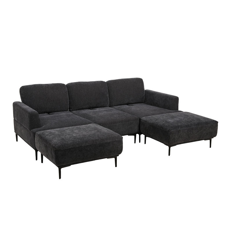 Canapé rembourré avec tabouret 2 pièces, 3, H 33 po x l 100 po x P 71 po, Gris