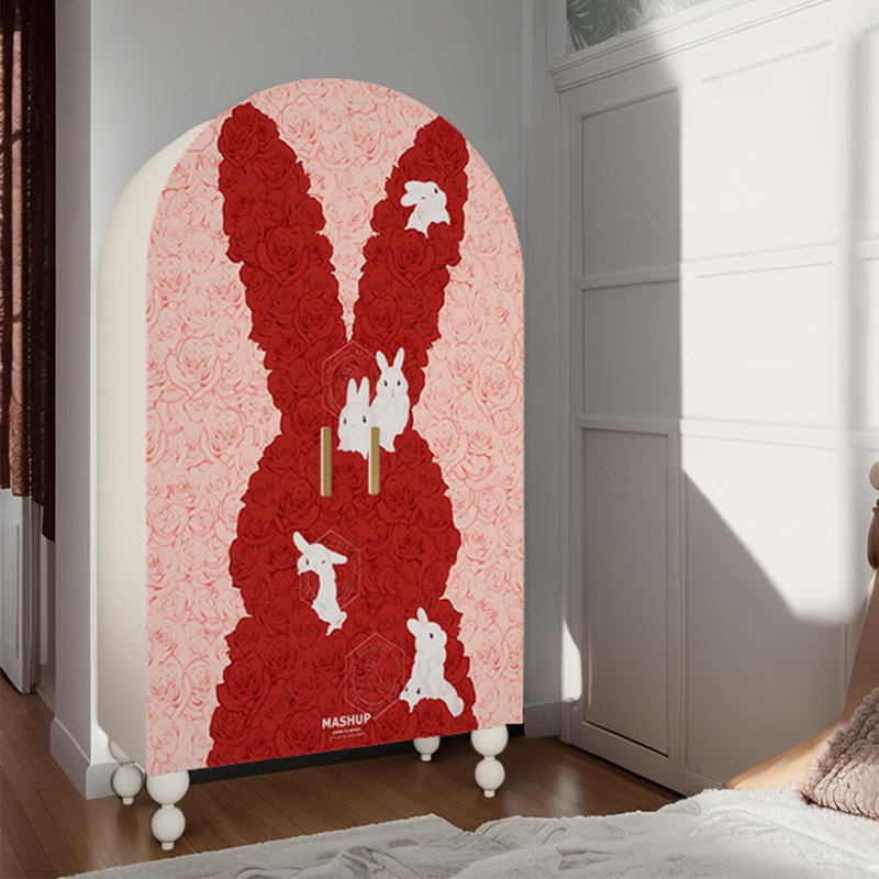 Armoire en bois à motif de lapin, Ivoire blanc
