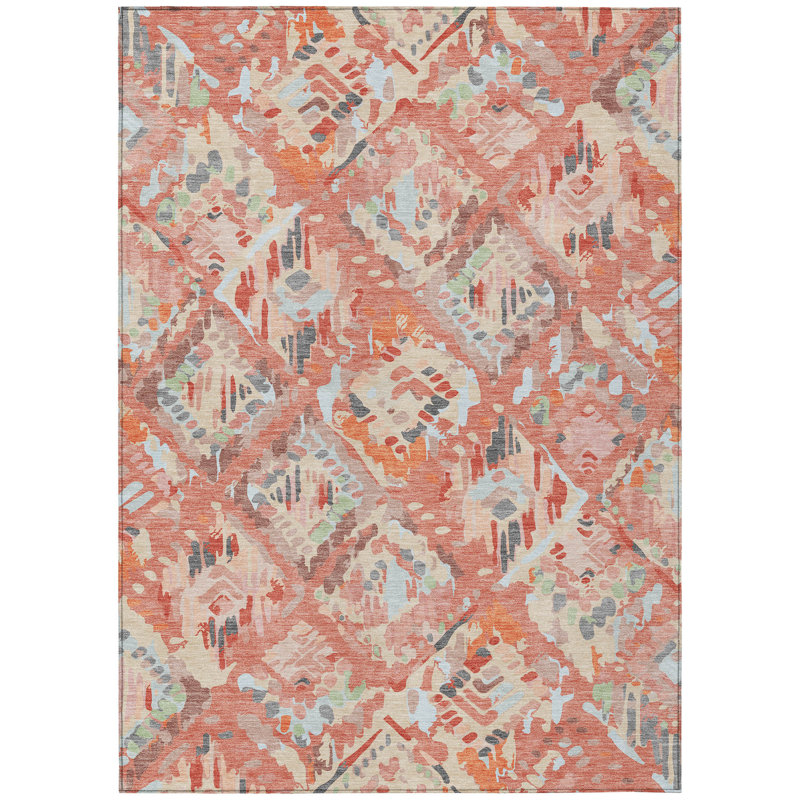 Tapis intérieur / extérieur lavable 8 pi x 10 pi corail et orange