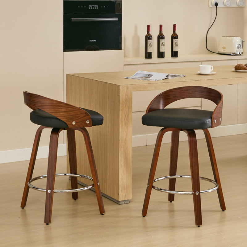 Riggan Faux Leather Upholstered Swivel Bar Stools, Black