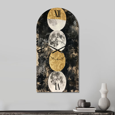 Phases de la Lune sur papier doré I - Horloge murale Arche Céleste, imprimée sur métal
