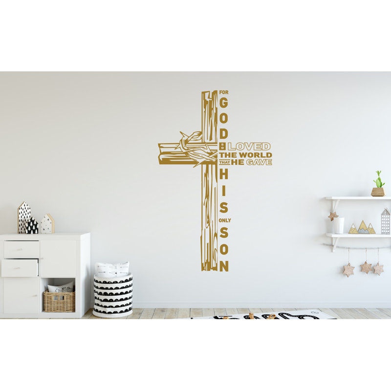 Adhésif décoratif Jésus, croix, décoration murale, cadeau d'art chrétien, dessin au trait, verset de la Bible 349DRE