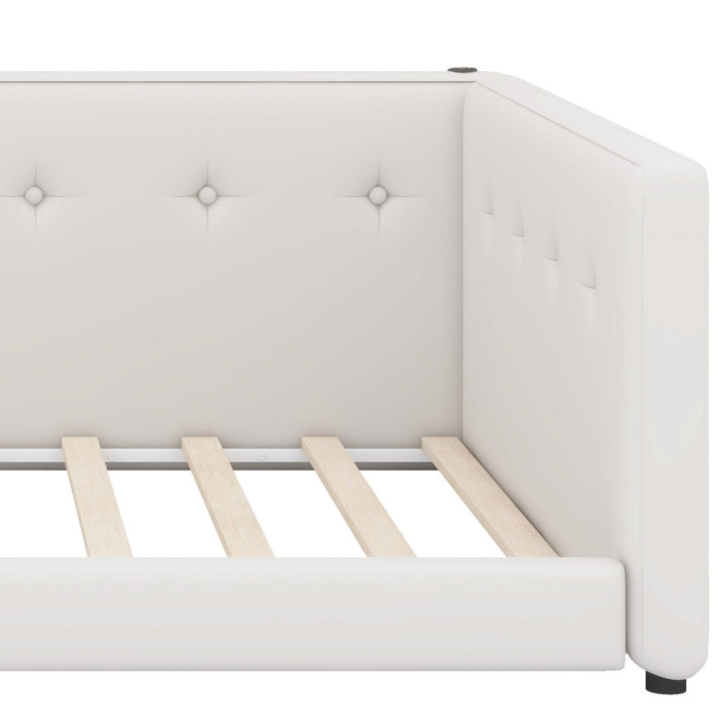 Upholstered Platform Bed With USB Ports, Beige