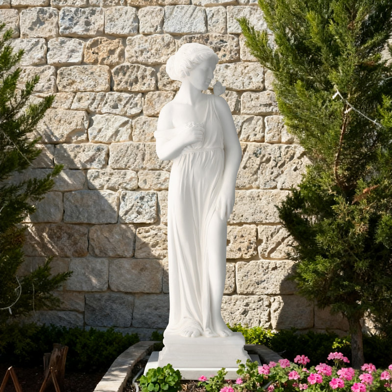 Statue de jardin 31,5 "déesse grecque, sculpture d'extérieur classique en résine avec oiseau, statue de jardin décorative blanche pour patio, cour, pelouse, porche et entrée