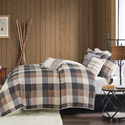 Couette neutre King/King, 6 pièces, motif à chevrons, carreaux Buffalo, lavable à la machine et repassable, ensemble d'oreillers avec bordure défroissée à la vapeur, oreillers inclus