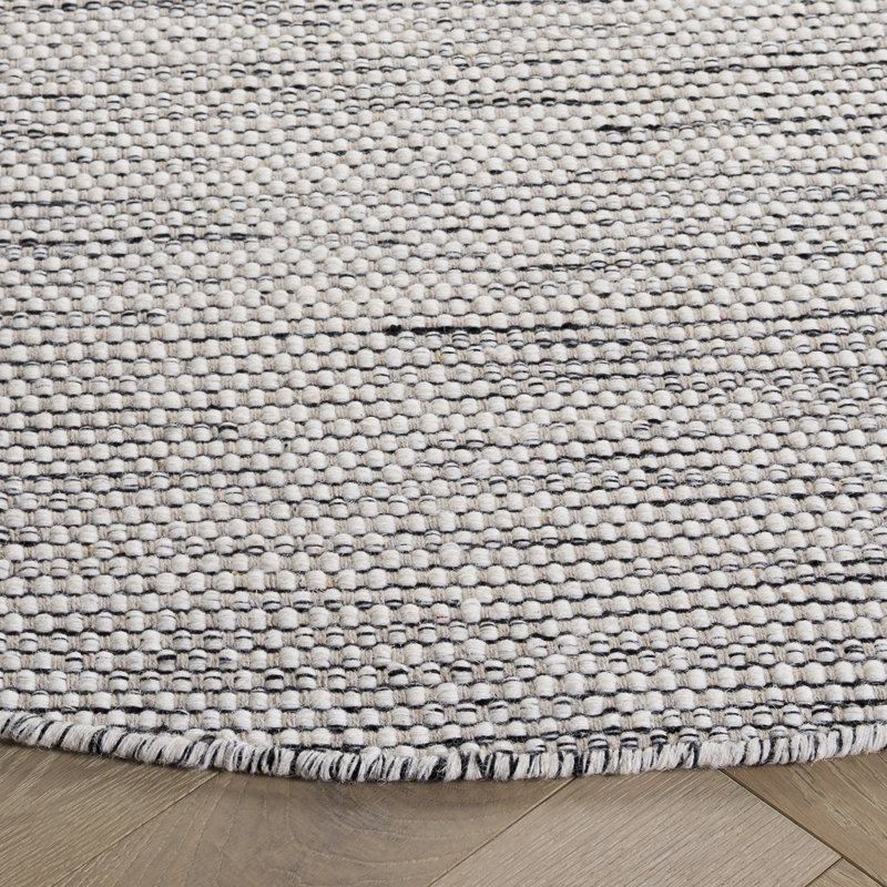 Tohei Hand Woven Wool/Cotton Solid Color Rug in Ivory/Black, Runner 2'3" x 8'