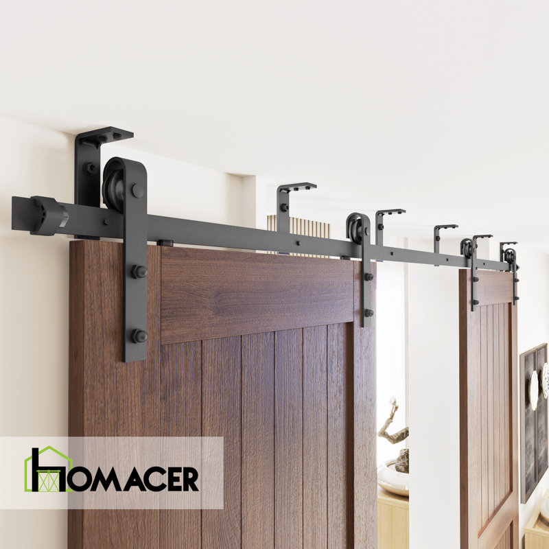 Ceiling Mount Double Door Non-Bypass Sliding Barn Door Hardware Kit (Door Not Included), 84
