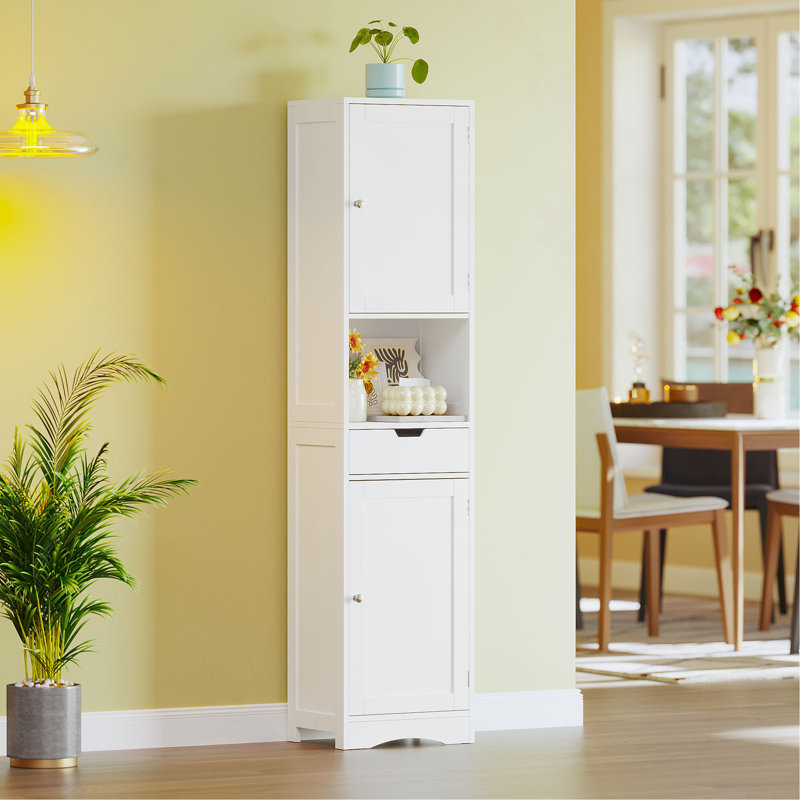 67" Tall Bathroom Cabinet, Storage Cabinet With 2 Doors & 1 Drawer, Narrow Bathroom Storage Cabinets With Adjustable Shelves, Bathroom Floor Organizer For Living Room, Entryway, Home Office, White