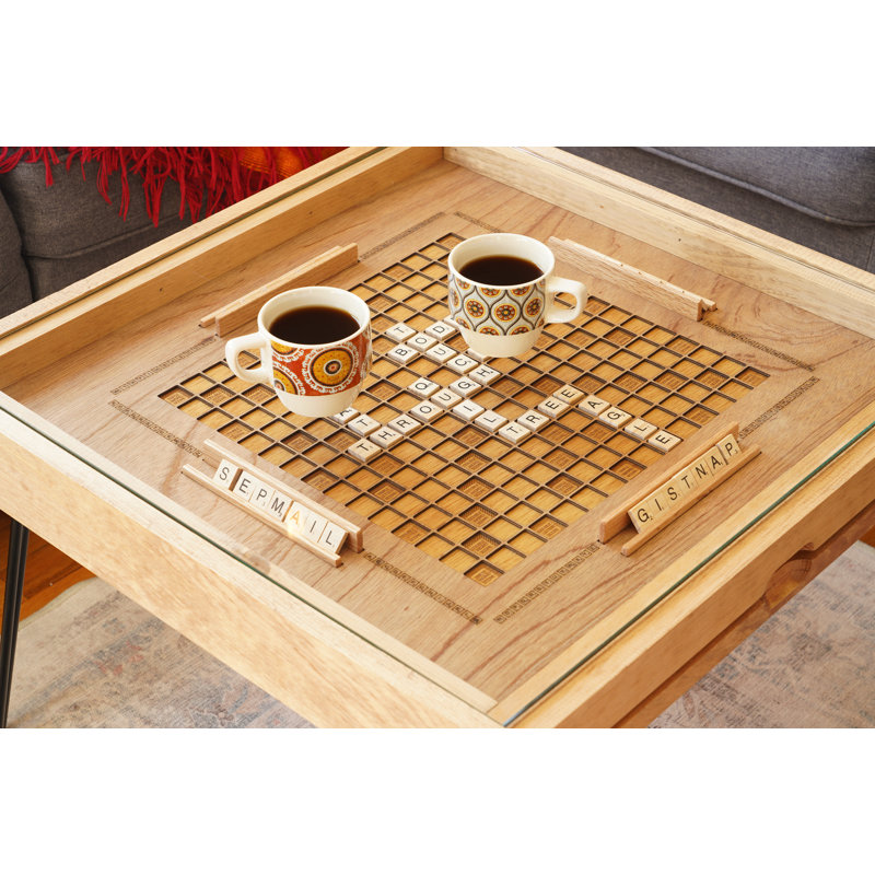 Sharnetta Rustic Word Game Table with Removable Glass Top