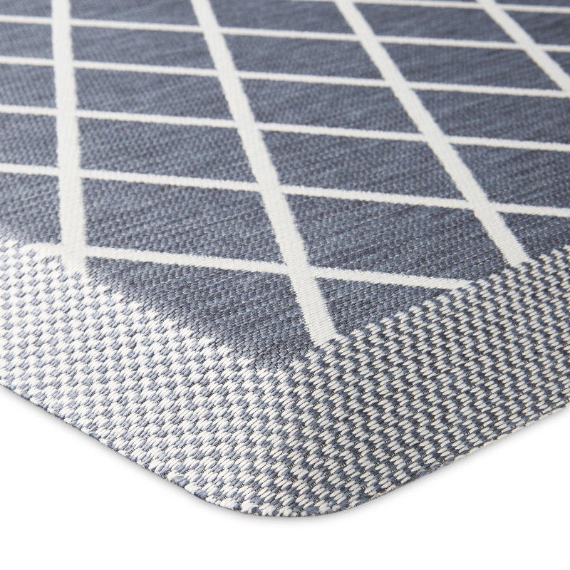 Miles Blue and White Polyester Anti-Fatigue Kitchen Mat