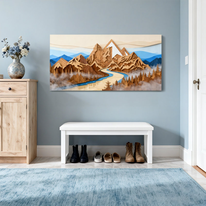 «Landscape & Nature Mountain River Forest Sky Landscape», reproduction d'art, H 28 po x l 58 po