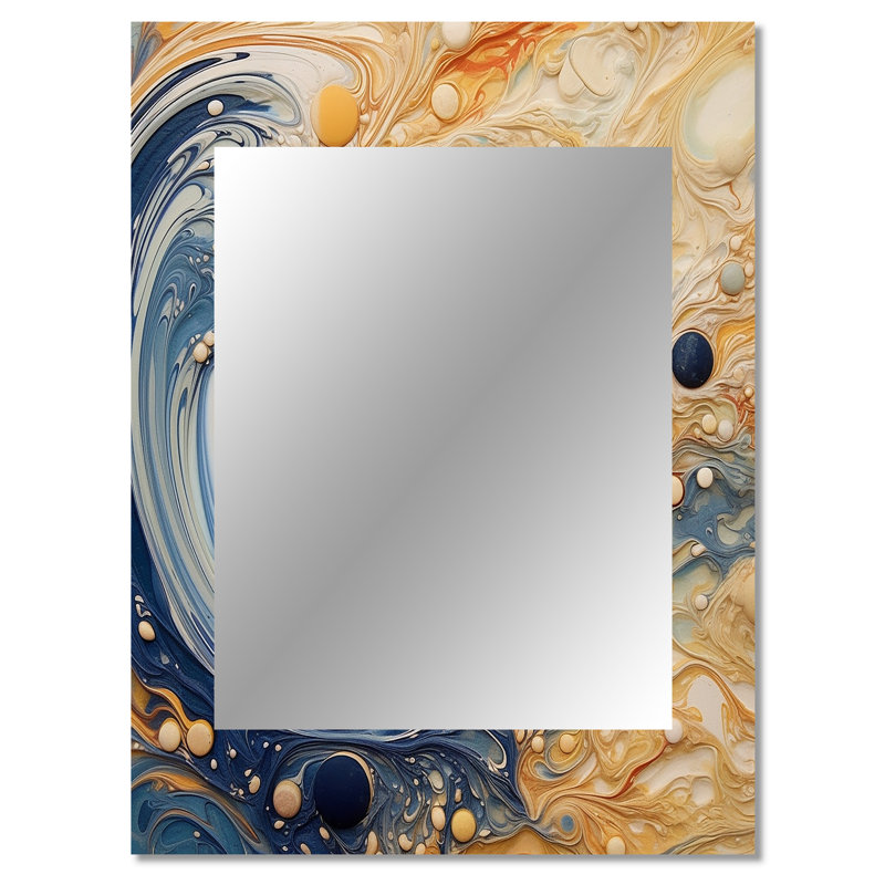 Cream Astrology Nebula Marble II - Abstract Shapes Mirror, Modern Decorative Wall Mirror, Printed Metal Art, 40" x 30"