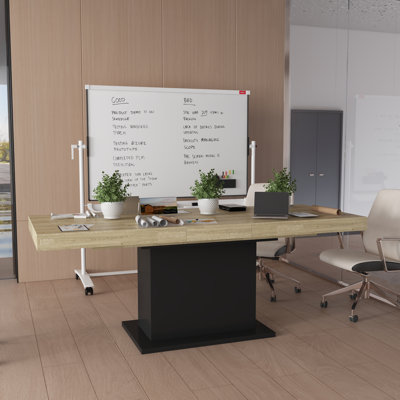 63"/78.7" Extendable Conference Table – Wood-Grain Top, Black Base