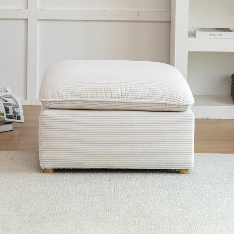 Repose-pieds en velours côtelé avec coussin, Blanc