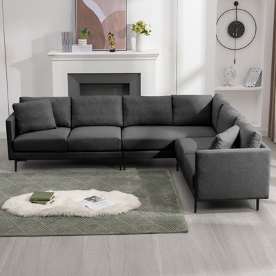 107" Linen L-Shaped Modular Sectional Sofa