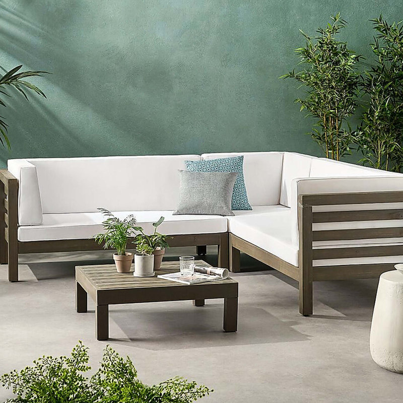 ensemble modulaire d'extérieur en bois avec coussins, blanc