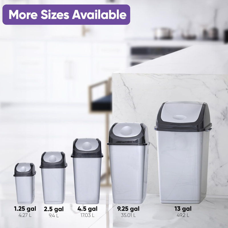 Petite poubelle en plastique Superio 2,5 gallons avec couvercle pivotant, poubelle pour dessous de bureau, bureau, chambre à coucher, salle de bain - 10 pintes, beige / brun (blanc fumée / gris)