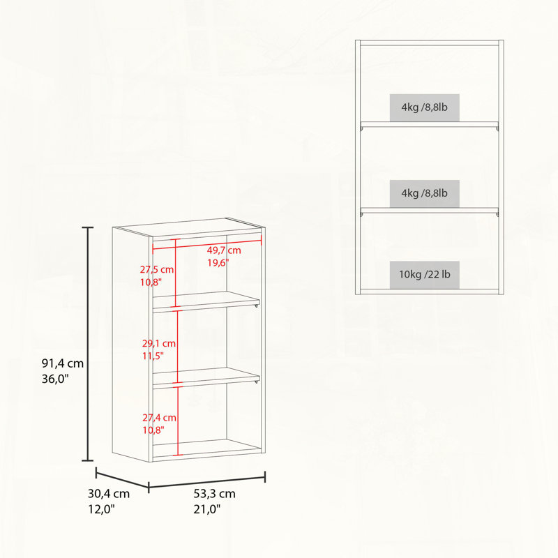 Eco 36 High Open 3-Tier Wall Cabinet, 36" H x 21" W x 12" D, White