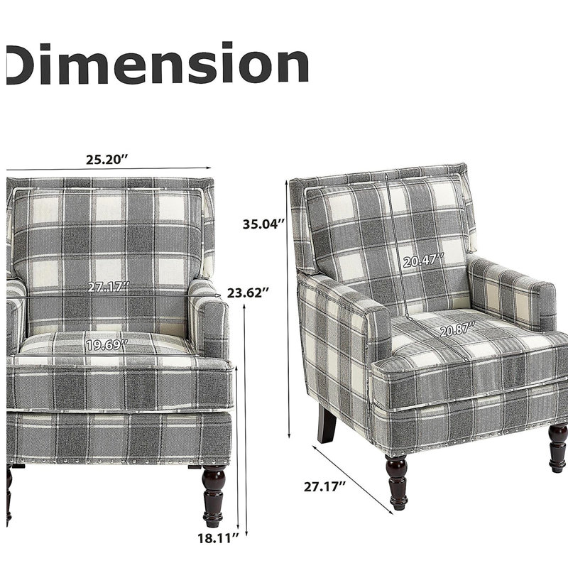Chaise d'appoint rembourrée, fauteuil vintage avec tissu en lin gris et garniture cloutée pour le salon