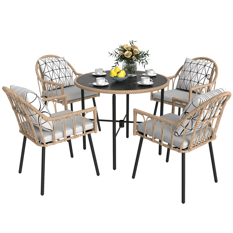 Round 5 - Piece 4 - Person 90Cm L Outdoor Table Set, Beige