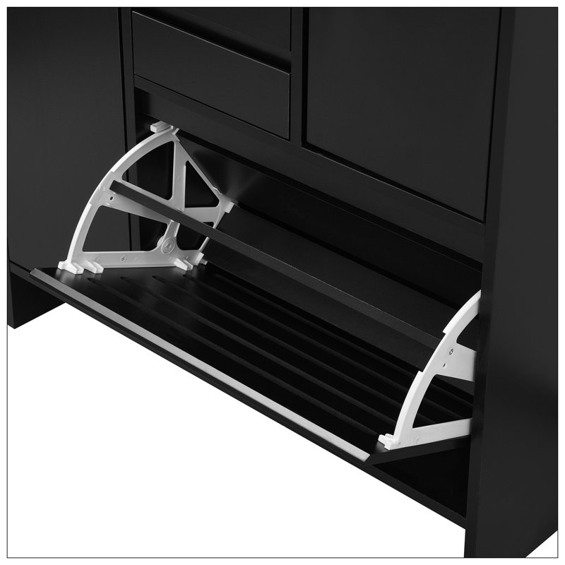 Multi-Functional Tipping Bucket Shoe Cabinet With Wall Cabinet, Space-Saving Design Foyer Cabinet With 2 Flip Drawers, Versatile Side Cabinet For Hallway