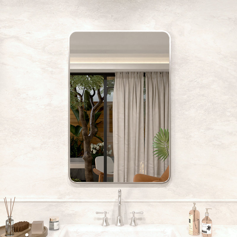 Vista 24 in. W x 36 in. H Rectangular Framed Wall Bathroom Vanity Mirror in Brushed Nickel, Brushed Nickel, 36" x 24"