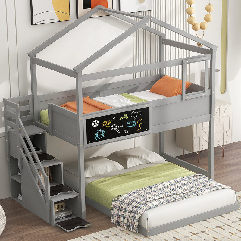 Lit superposé au-dessus de la maison avec escalier de rangement et panneau Analuiza, ancien SKU: GX001701AAE, Gris
