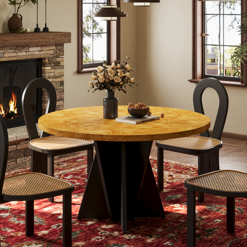 Round Dining Table, Medium Yellow Wood