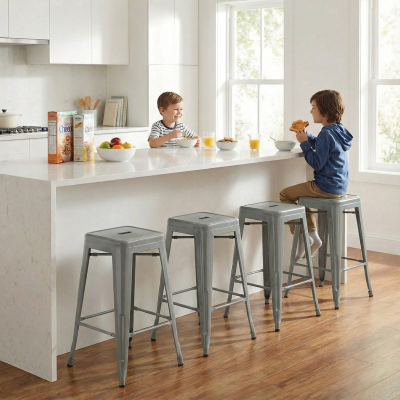 Counter Stool with Metal Frame, Silver