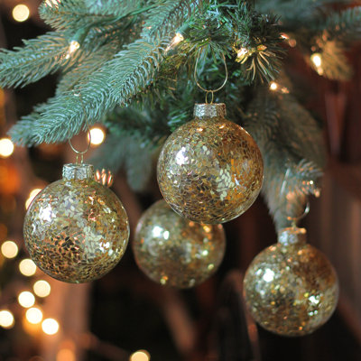 Clear and Gold Shiny Seeds Glass Christmas Ball Ornament